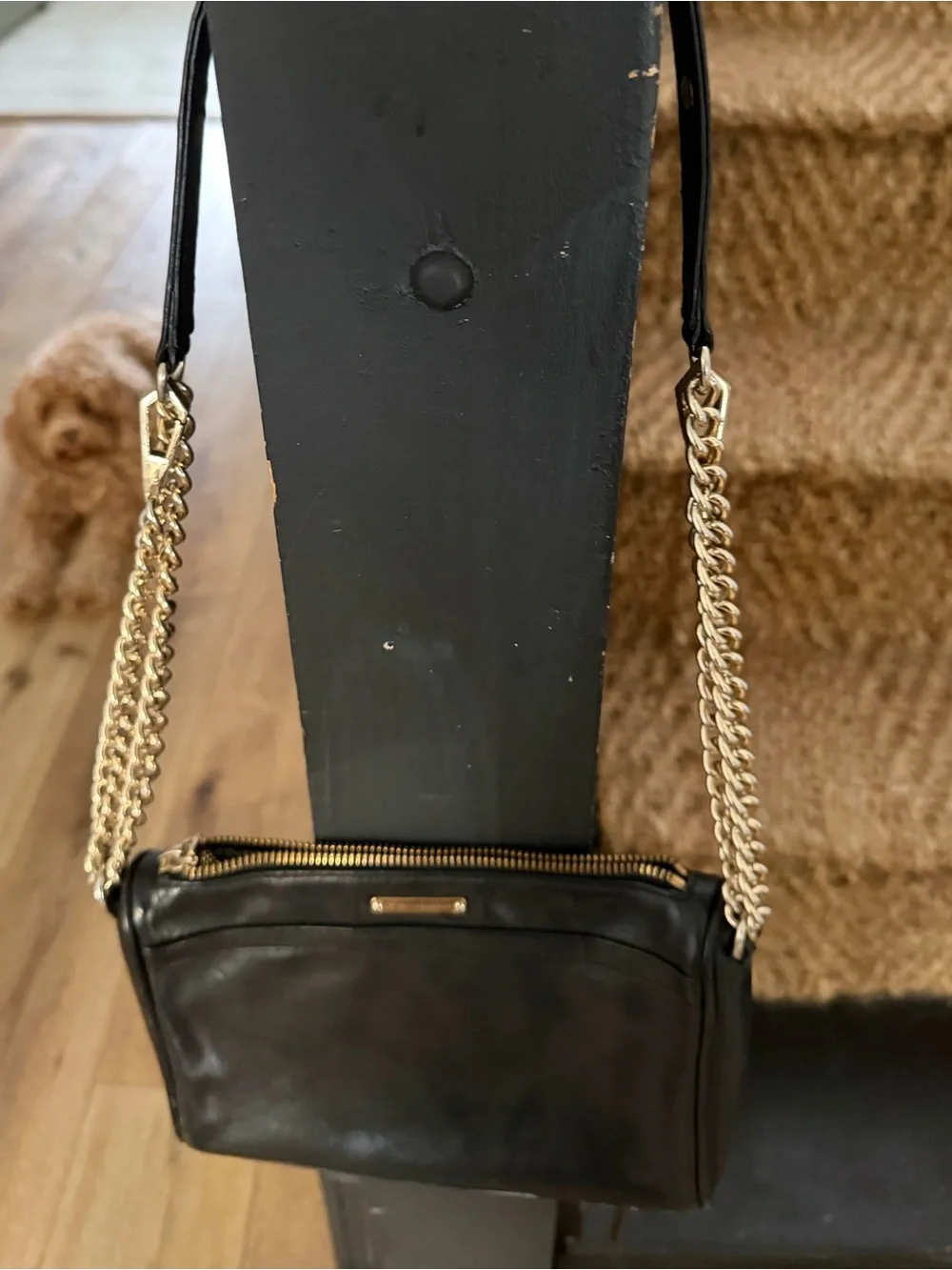 Rebecca minkoff  Black Leather Shoulder Bag with Gold Chain Strap
